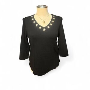 Chico's Black Knit Top with Silver Accents